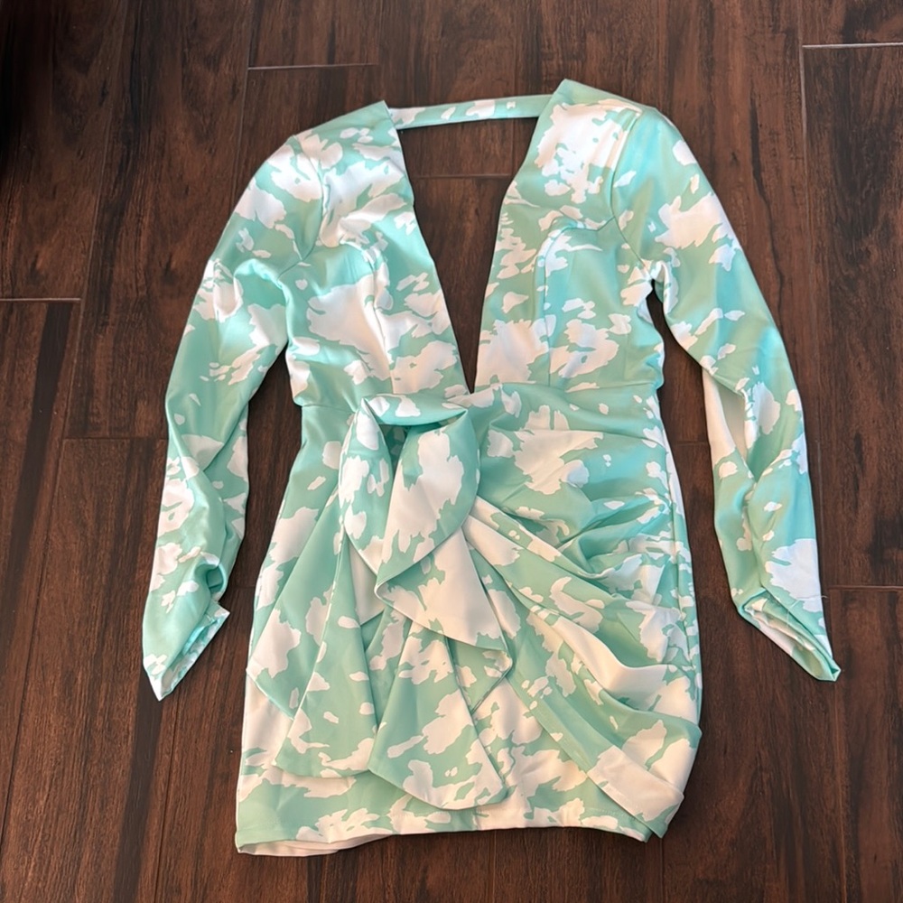 Luxxel Mint and White Floral Dress